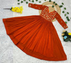 Prazu Fashion Rust Georgette Embroidered Zari Work Designer Gown | Grocsy