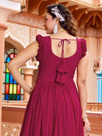 Prazu Fashion Rani Pink Georgette With Rich Zari-Sequins Embroidery Gown | Grocsy