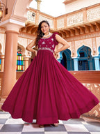 Prazu Fashion Rani Pink Georgette With Rich Zari-Sequins Embroidery Gown | Grocsy