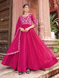 Prazu Fashion Rani Pink Georgette Embroidered Zari Work Designer Gown With Dupatta | Grocsy