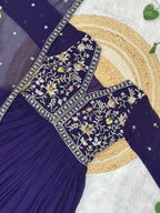 Prazu Fashion Purple Georgette With Rich Zari-Sequins Embroidery Gown | Grocsy