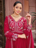 Prazu Fashion Red Georgette With Rich Zari-Sequins Embroidery Gown | Grocsy