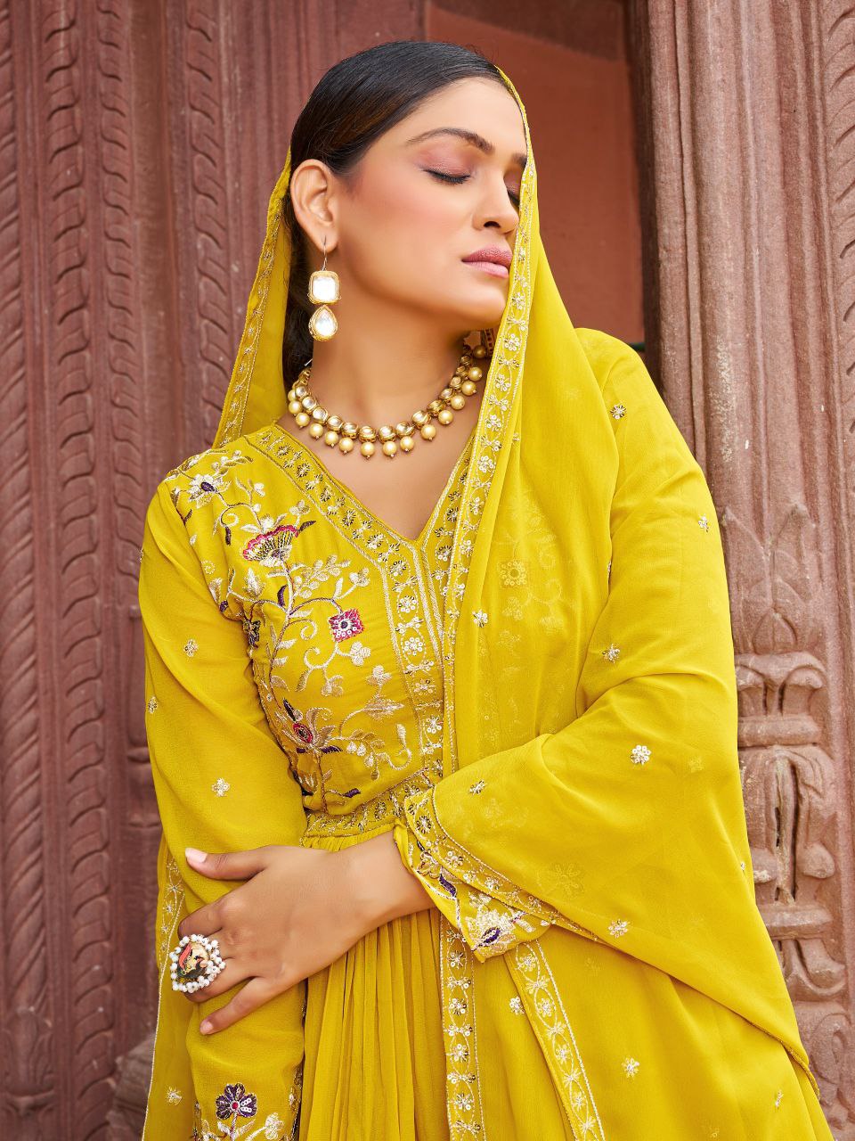 Prazu Fashion Yellow Georgette With Rich Zari-Sequins Embroidery Gown | Grocsy