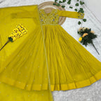 Prazu Fashion Yellow Georgette With Rich Zari-Sequins Embroidery Gown | Grocsy