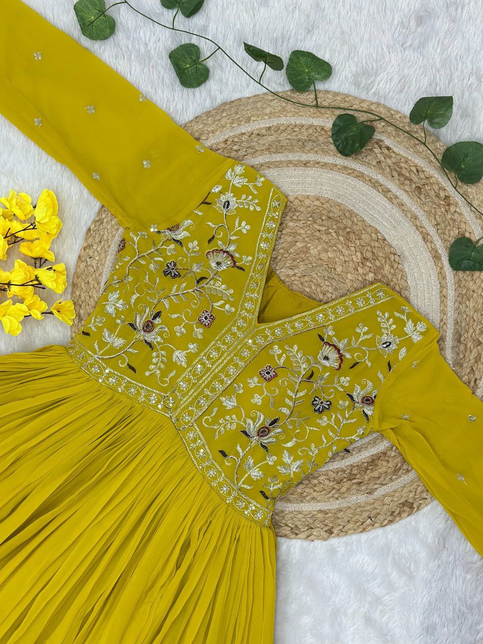 Prazu Fashion Yellow Georgette With Rich Zari-Sequins Embroidery Gown | Grocsy