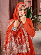 Prazu Fashion Rust Georgette With 3 Layer Huge Flair Gown With Dupatta | Grocsy