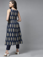 Indo Era Blue Floral Printed A-line Kurta | Grocsy