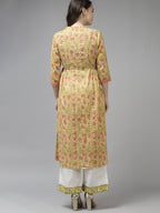 Indo Era Yellow Floral Printed A-line Kurta | Grocsy
