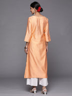 Indo Era Peach Printed Straight Kurta | Grocsy