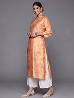 Indo Era Peach Printed Straight Kurta | Grocsy