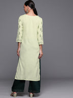 Indo Era Green Foil Printed Straight Kurta | Grocsy