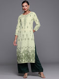 Indo Era Green Foil Printed Straight Kurta | Grocsy