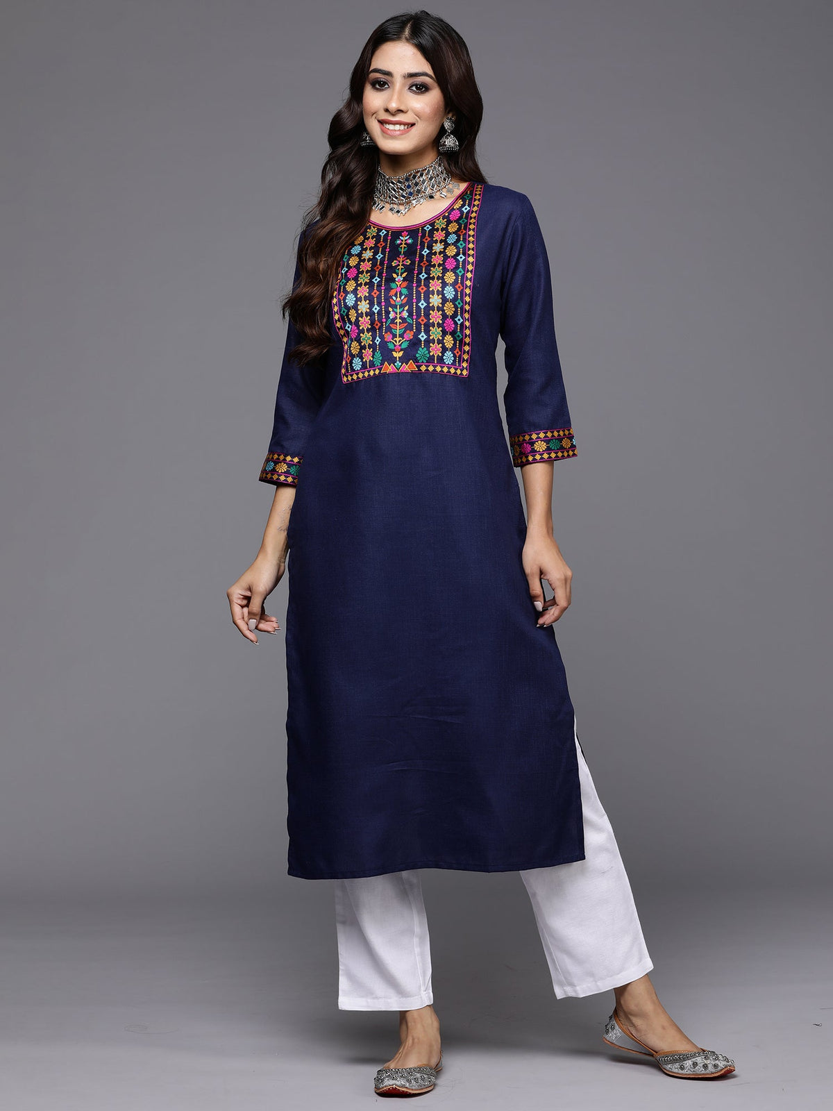 Indo Era Ethnic Motifs Printed Sequinned Detail Straight Kurta & Palazzos With Dupatta | Grocsy