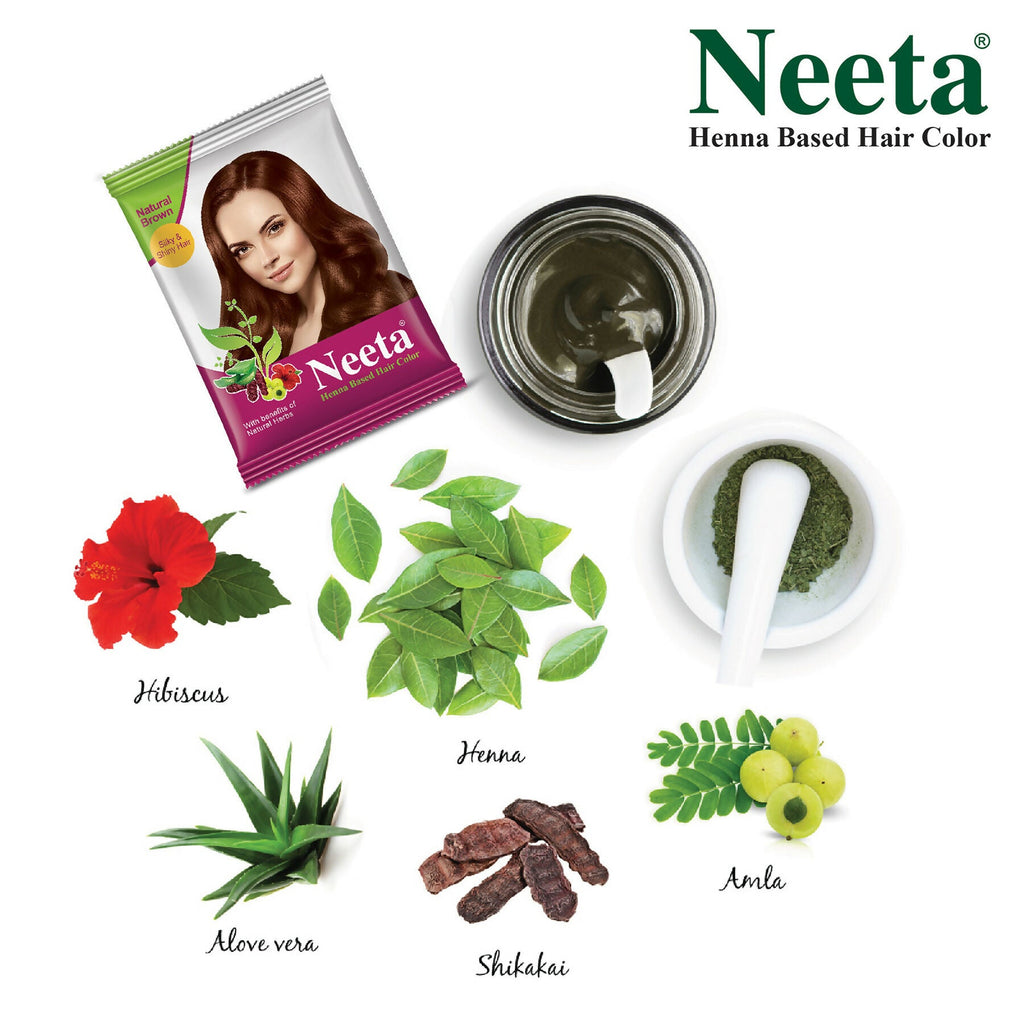 Neeta Hair Color Powder Natural Henna Based Hair Color (Pack of 10) Natural Brown | Grocsy