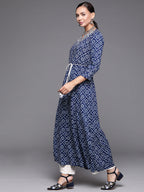 Indo Era Navy Blue Embroidered A-line Kurta | Grocsy