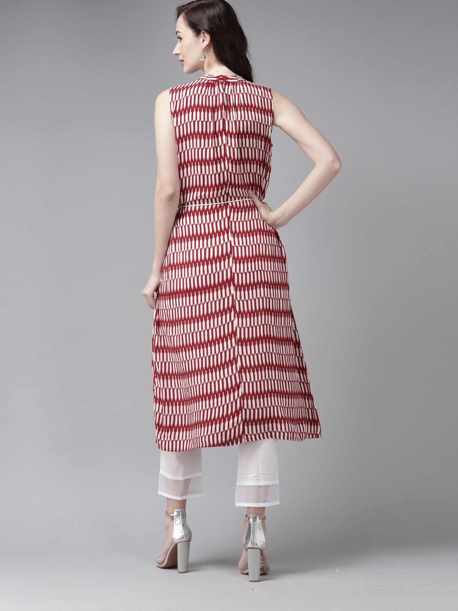 Indo Era Red Printed A-line Kurta | Grocsy