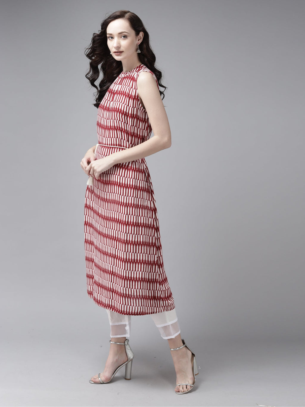 Indo Era Red Printed A-line Kurta | Grocsy
