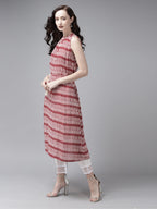 Indo Era Red Printed A-line Kurta | Grocsy