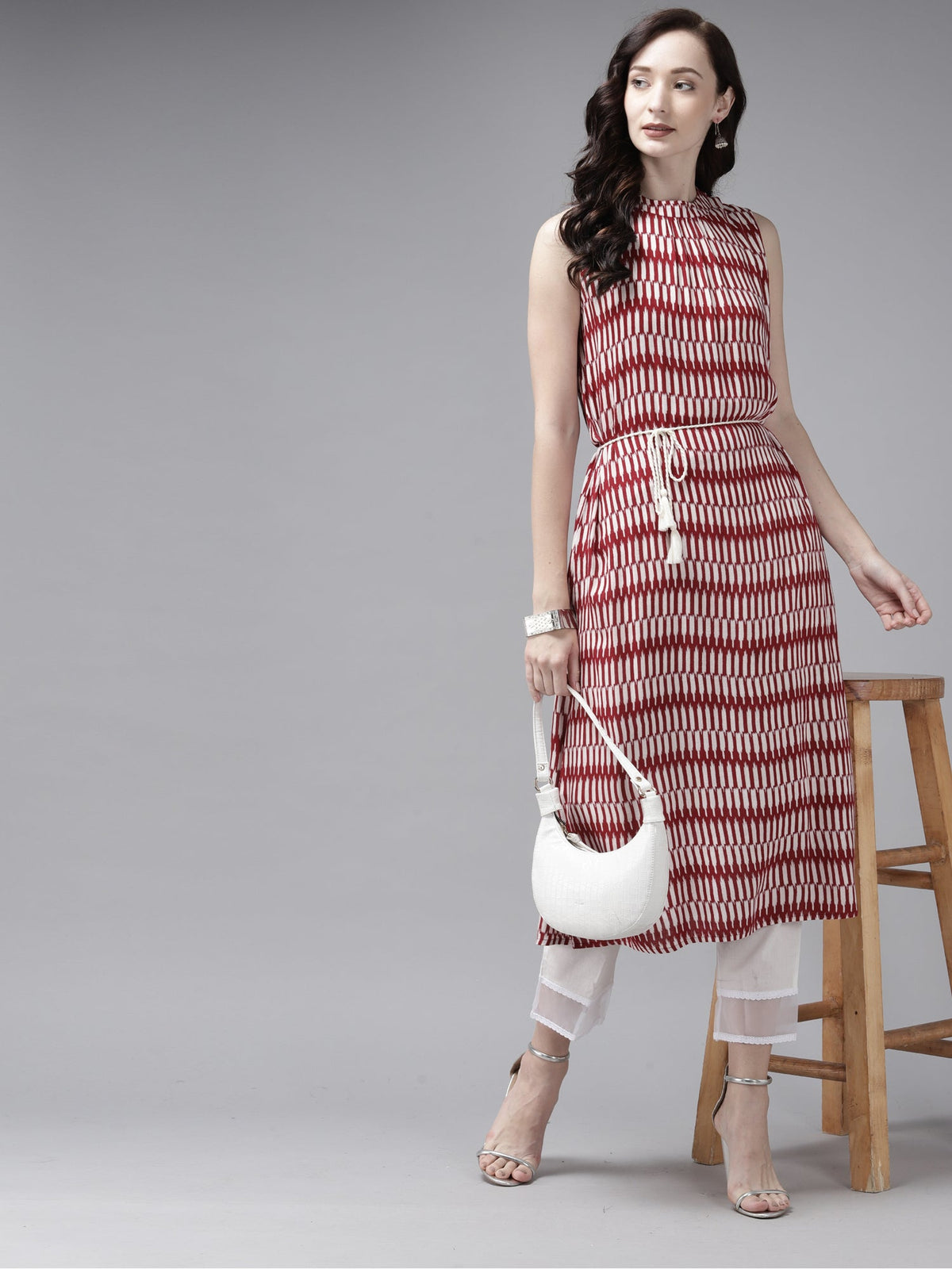 Indo Era Red Printed A-line Kurta | Grocsy