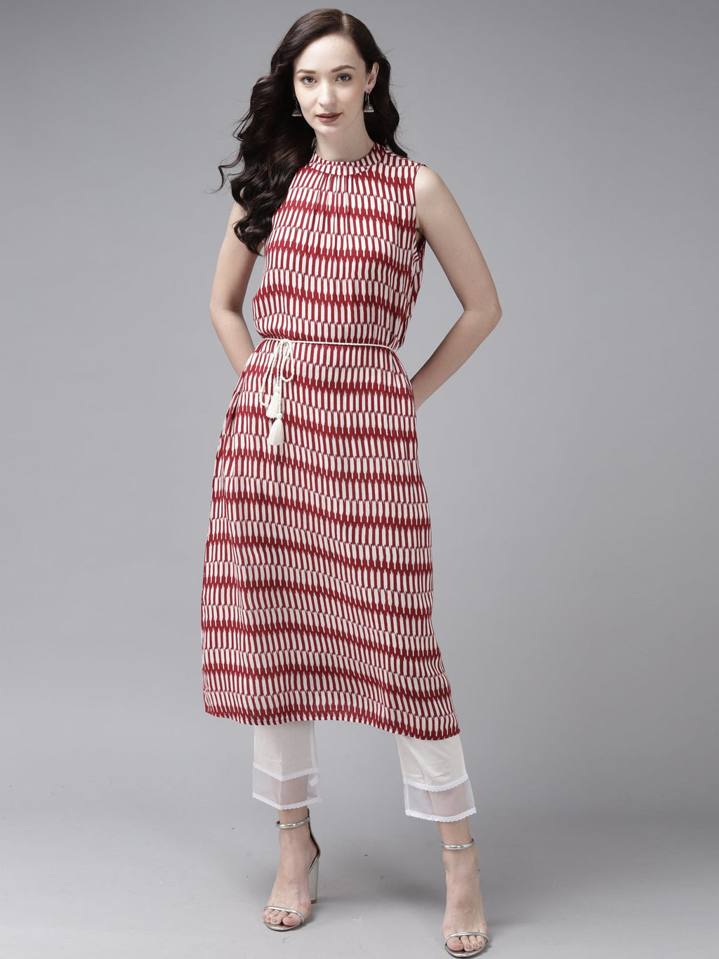 Indo Era Red Printed A-line Kurta | Grocsy