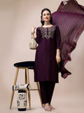 Hand Embroidered Chanderi Kurta With Pant & Dupatta, Multicolor - Hiral Fashion | Grocsy