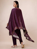 Hand Embroidered Chanderi Kurta With Pant & Dupatta, Multicolor - Hiral Fashion | Grocsy