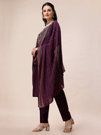 Hand Embroidered Chanderi Kurta With Pant & Dupatta, Multicolor - Hiral Fashion | Grocsy