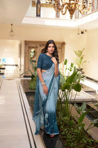 Vastranavya Rama Weightless Marble Printed & Trim Lace Border Saree with Unstitched Blouse | Grocsy