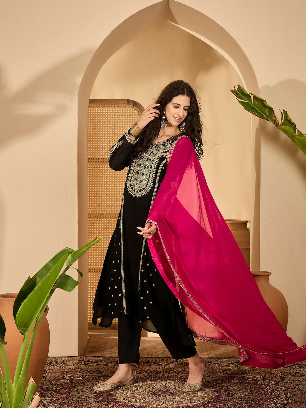 Joban Fashion Embroidery Black Vichitra Silk Kurta Set | Grocsy
