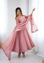 Teeya Creation Baby Pink Color Heavy Crunchy Silk Embroidery Work Gown | Grocsy
