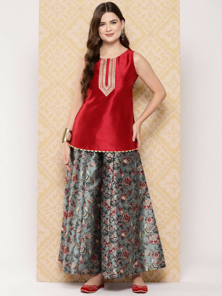 Ahalyaa Women's Traditional Wear Co-ods - Red | Grocsy