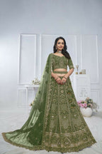 Kesar Fab Green Net Hand_Woven Lehenga | Grocsy