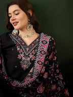 Sangria Floral Embroidered Sequinned Kurta with Trousers & Dupatta | Grocsy
