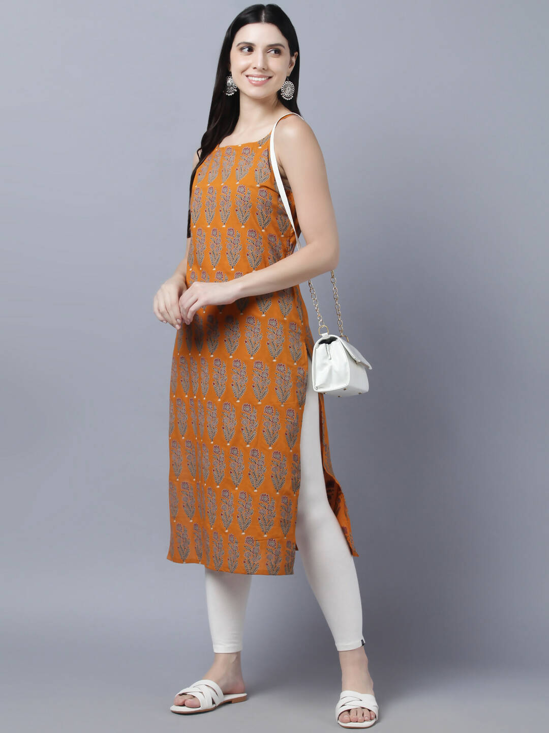 Myshka Stylish Mustard Sleeveless Women's Kurta | Grocsy