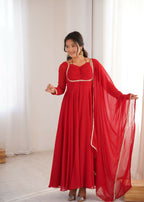 Teeya Creation Red Faux Georgette Designer Party Wear Long Gown | Grocsy
