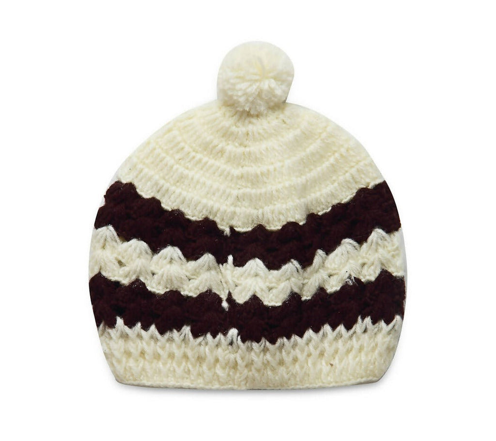 ChutPut Hand knitted Front Open Sweater For Baby Girls with Cap- Cream | Grocsy