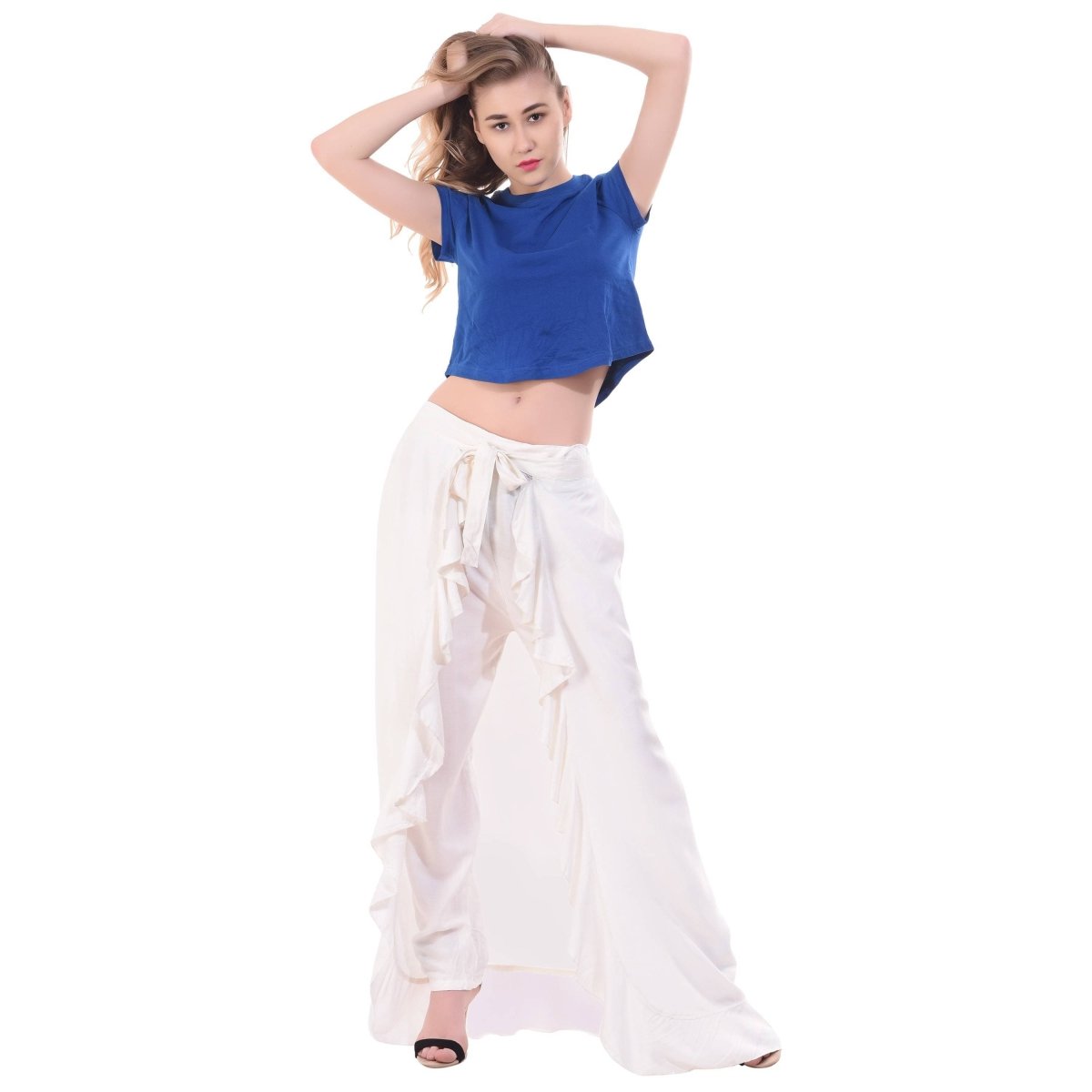 Asmaani White Color Plain Ruffle Palazzo | Grocsy