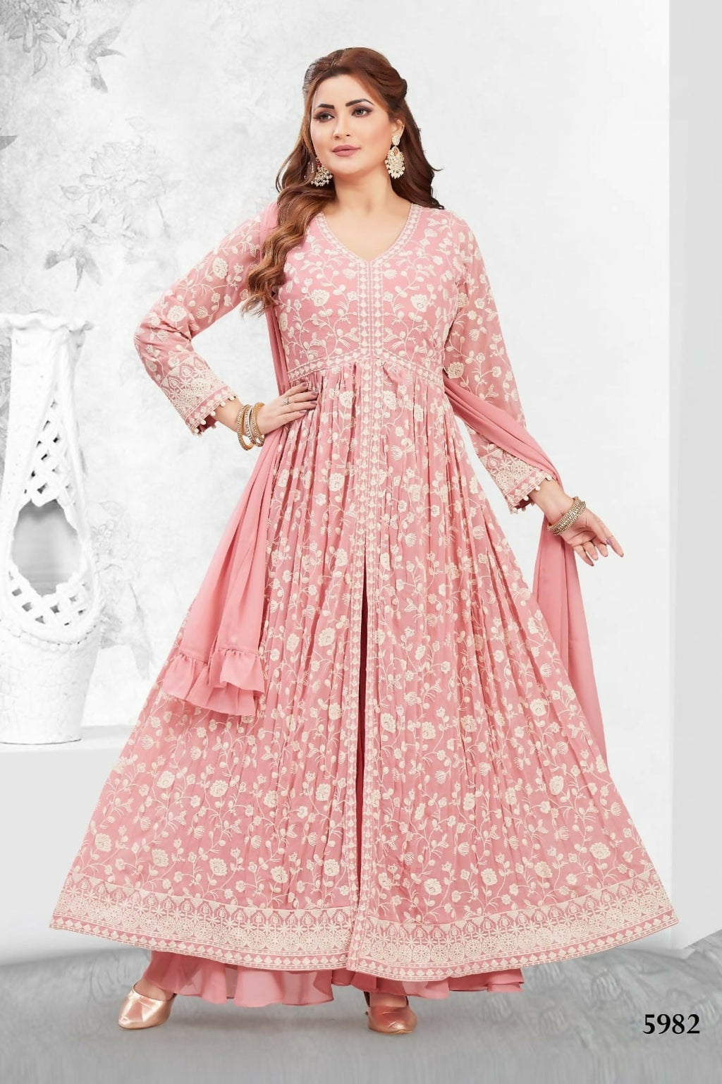 Joban Fashion Georgette Peach Color Kurta Set | Grocsy
