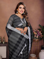 Aastha Fashion Black Linen Weaving Saree | Grocsy