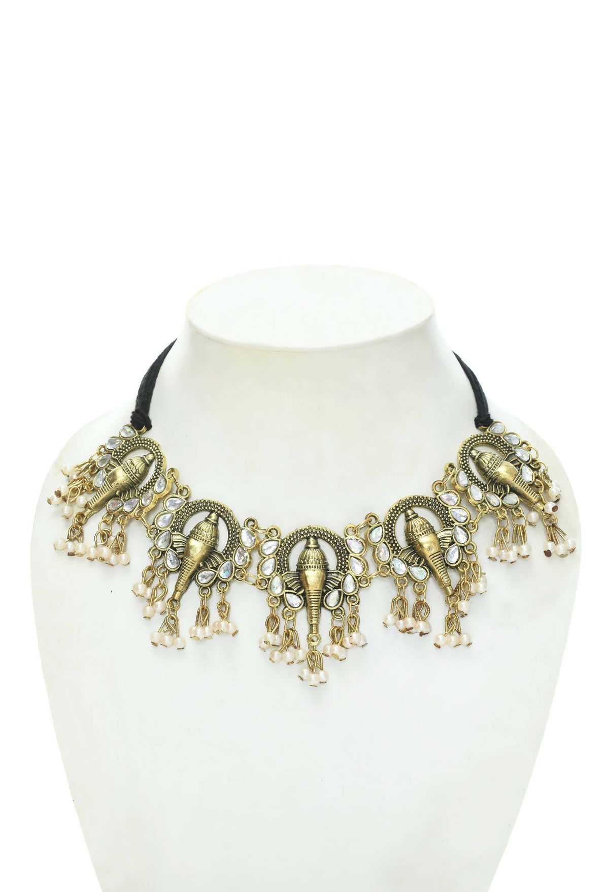 Mominos Fashion Johar Kamal Oxidised Gold-Polished Ganesha Design Necklace Choker Set | Grocsy