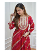 Alvano Women's Sequence Naira Cut Kurti with Pant set Printed Rayon | Grocsy