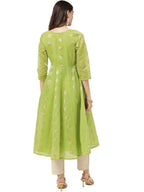 Ahalyaa Women Green Chanderi Jacquard Woven Dress | Grocsy