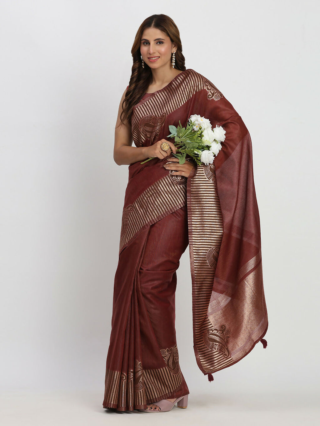 Shree Shyam Fashion Linen Cotton Maroon Saree | Grocsy