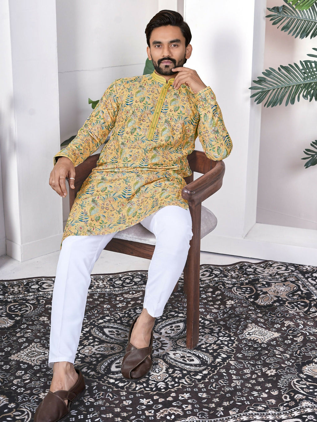 Anaita Yellow Digital Printed Work Cotton Straight Kurta | Grocsy