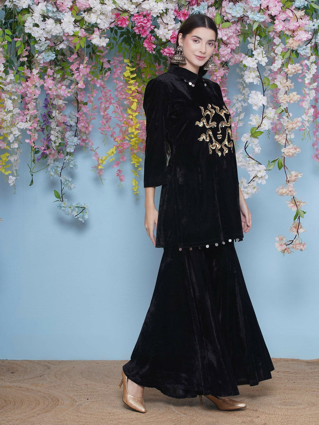 Joban Fashion Black Velvet Sharara Set | Grocsy