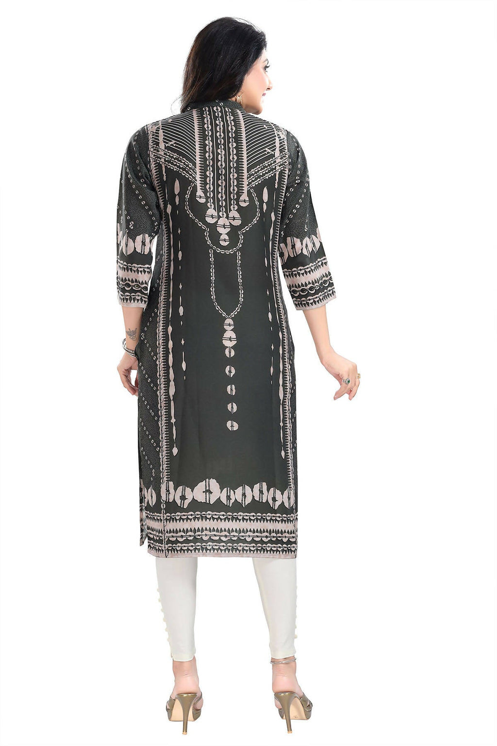 Snehal Creations Opulent Olive Digital Print Masleen Long Kurti Tunic | Grocsy