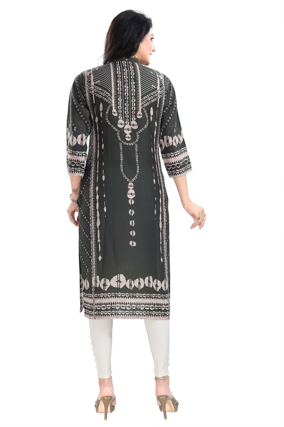 Snehal Creations Opulent Olive Digital Print Masleen Long Kurti Tunic | Grocsy