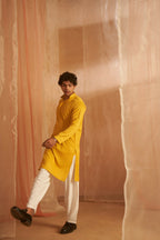 Mustard Viscose Chikankari Embroidery Work Men's Kurta Set - Mahotsav | Grocsy