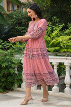 Juniper Women's Pink Printed Teired Dress | Grocsy