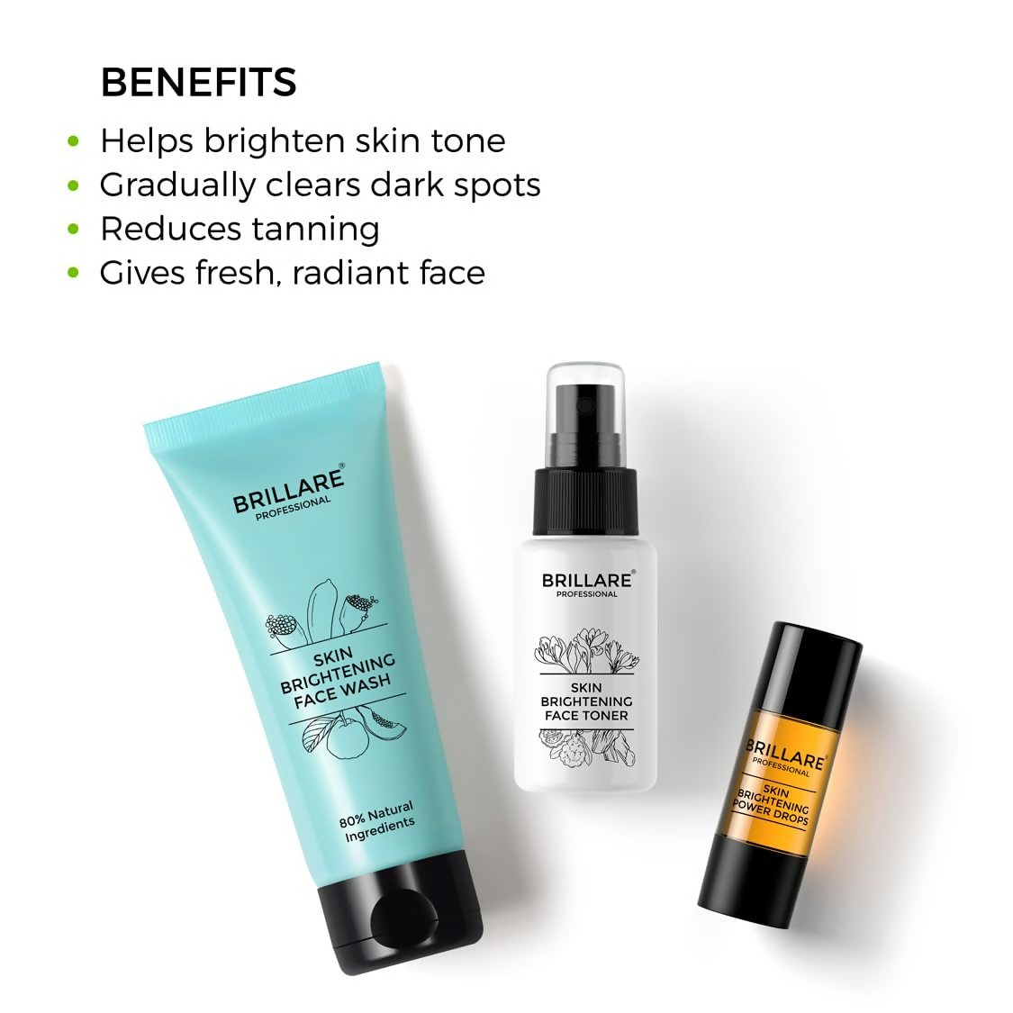 Brillare Skin Brightening Natural Face Wash Toner and Face Serum Combo | Grocsy